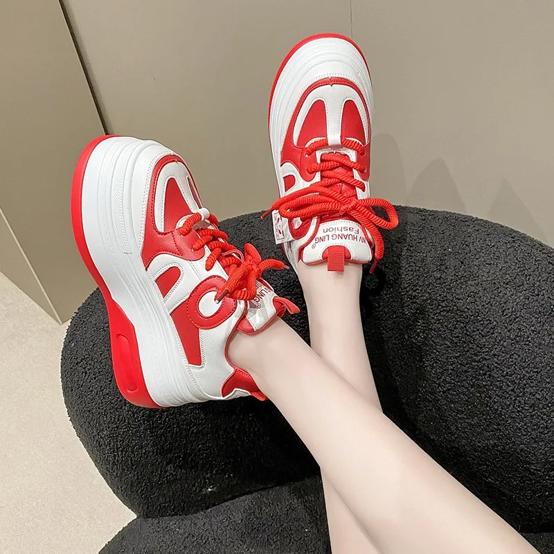 8CM High Platform Sneakers Spring Women Casual Sport Shoes New Autumn Vulcanized Skateboard White Shoes Woman Chaussures Femme