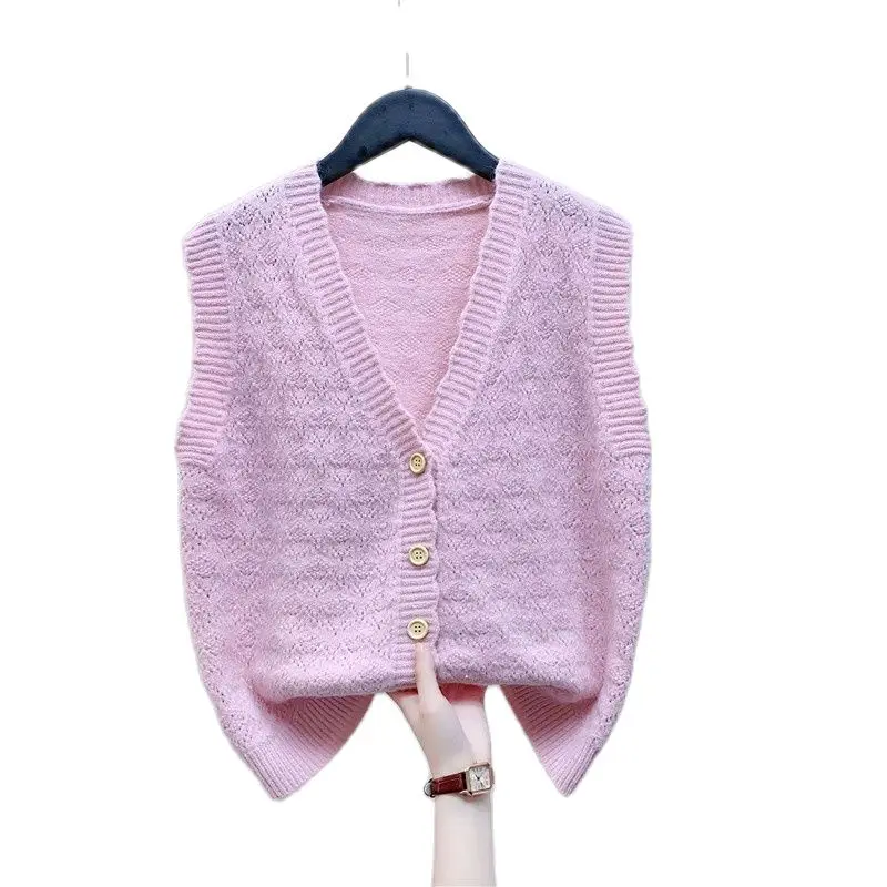 

New 2023 Women's Vest Fashion Sleeveless Knitted Sweater Cardigan Female Short V-Neck Knitt Waistcoat Jacket Tops Korean Version