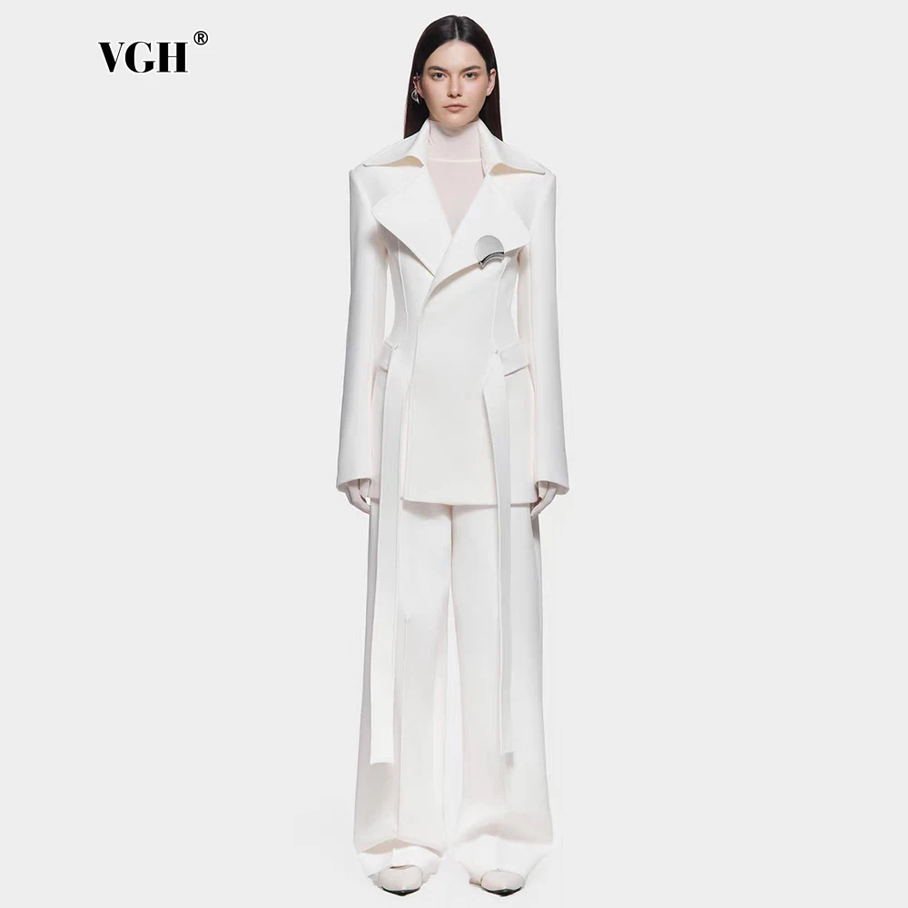 

VGH однотонные утягивающие повседневные комплекты из двух предметов для женщин, топ с длинными рукавами и лацканами, брюки с высокой талией, осенний шикарный комплект, женский модный стиль