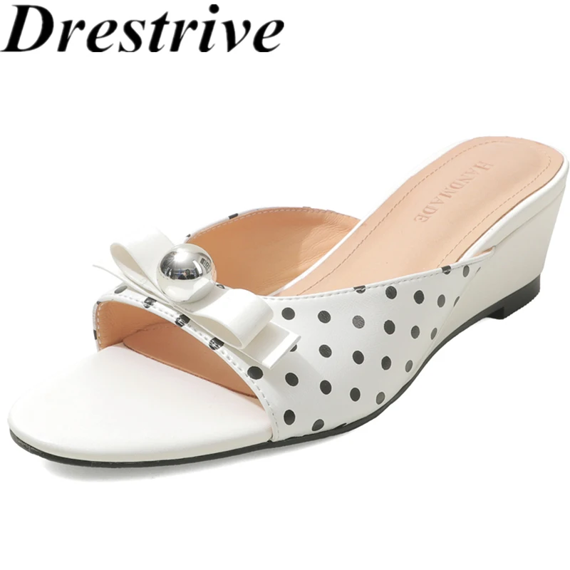 

Drestrive 2026 Новые модные женские сандалии из натуральной кожи с круглым носком, с узлом-бабочкой, на толстом каблуке, на танкетке, летние туфли-шлепанцы