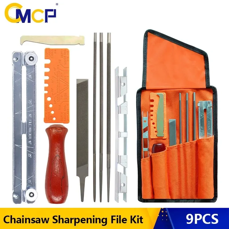 CMCP 9pcs Chainsaw Chain Sharpening Kit Chainsaw File Guide Kit File Sharpener Tools for Woodworking