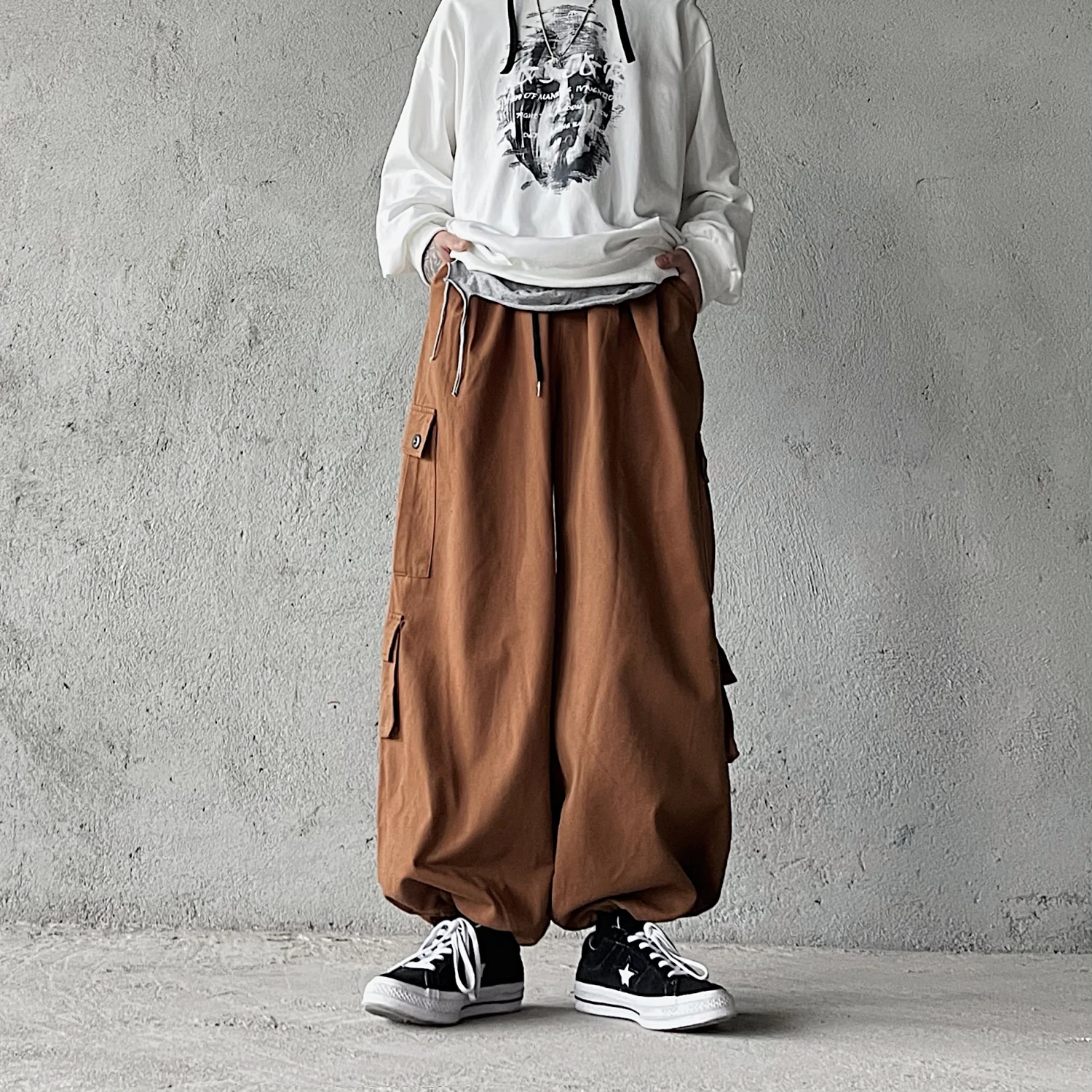 

Men Y2K Japanese Style Parachute Pants Leisure Streetwear Spring Autumn Trousers Loose Straight Male Trend Ins Baggy Patalon