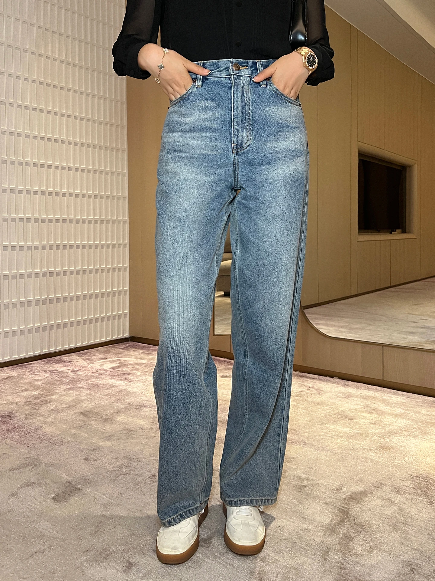 

Новые весенне-летние повседневные универсальные джинсы прямого кроя с эффектом похудения, свободные, модные, синие, женские, с высокой талией, на молнии, из хлопка