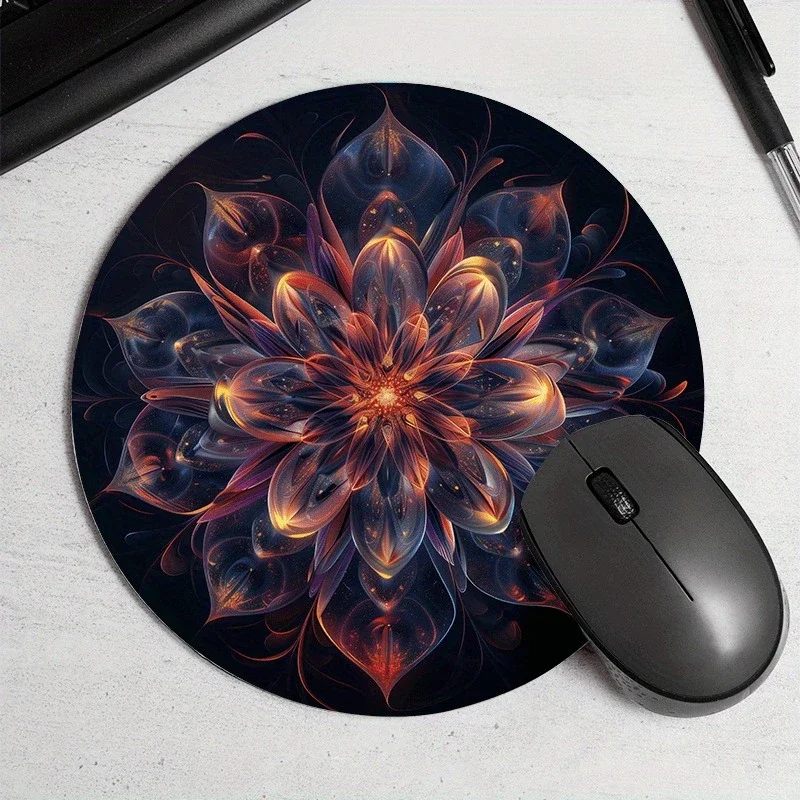 Mousepad Random Placement Glass Flower Round Portable Mouse Pad Computer Office Desk Mat Durable Non Slip Artoon Table Mat