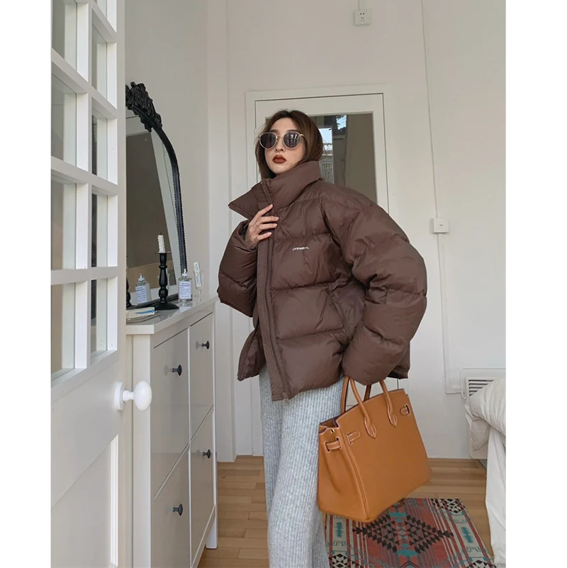 

Легкая женская куртка-пуховик с воротником-стойкой, белая, с наполнителем из перьев и хлопка, теплая, модная, осенне-зимняя, новинка