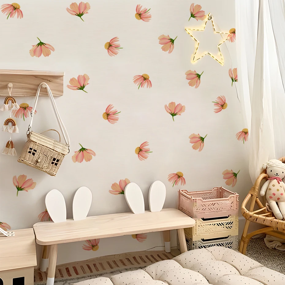 Boho Pink Flowers Wall Sticker For Children Baby Girls Boys Room Nursery Wall Art Decals Vinyl Kids Bedroom Home Decor