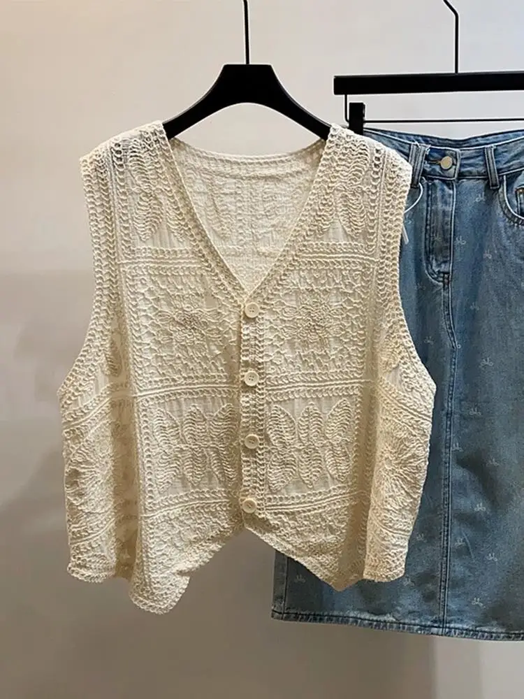 

Кружевная рубашка без рукавов с глубоким V-образным вырезом и сложной вышивкой, в стиле Island Wake up, с ажурным дизайном