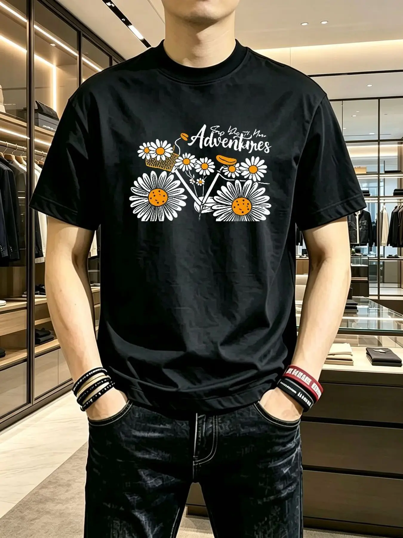 Daisy Flower Bicycle Graphic T Shirt for Summer