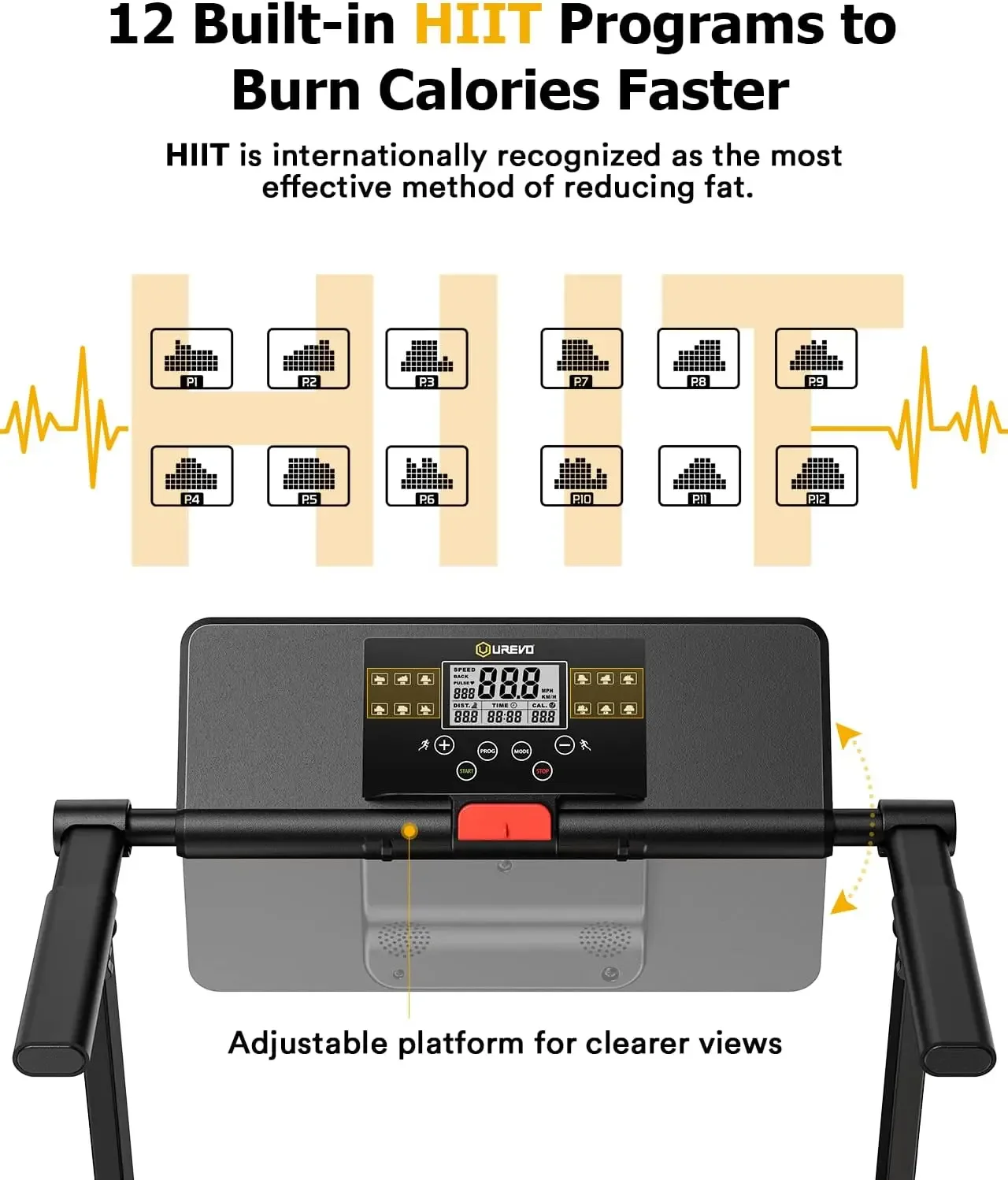 Folding Treadmill, 2.25HP Treadmills for Home with 12 HIIT Modes, Compact Mini Treadmill for Home Office, Space Saving Sma