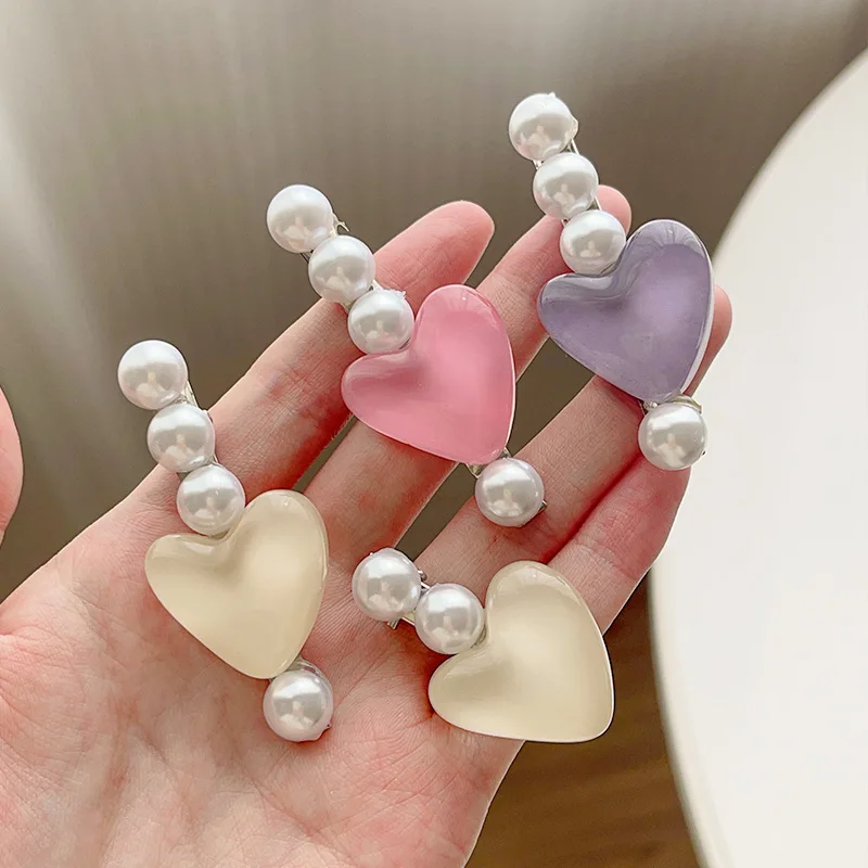 

Sweet Love Heart Pearl Hair Clips For Women, Cute Girlish Broken Hair Side Clips, Forehead Bangs Clips & Duckbill Clips Fashion