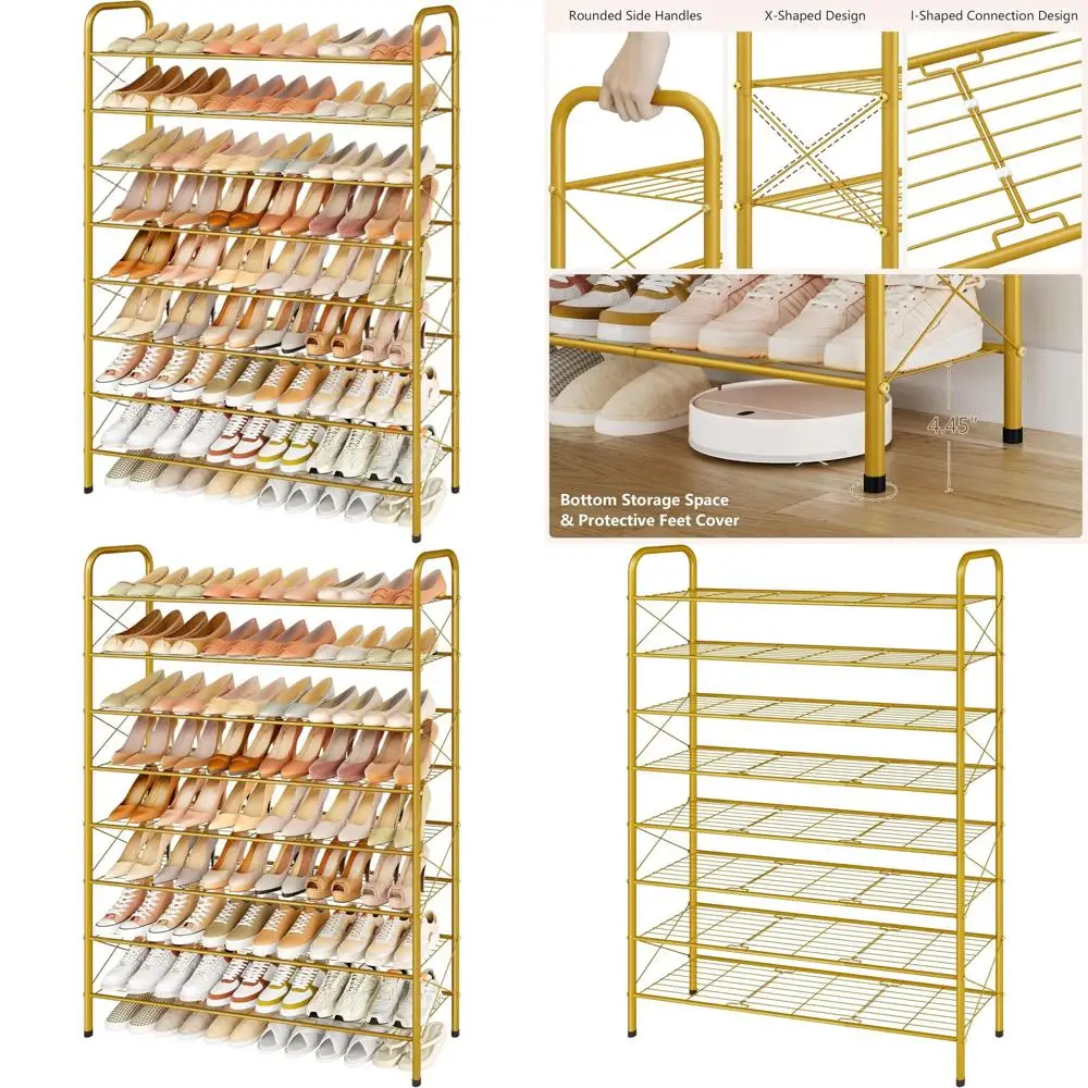 

Gold Mesh 8-Tier Shoe Organizer for Closet, Entryway, and Living Spaces