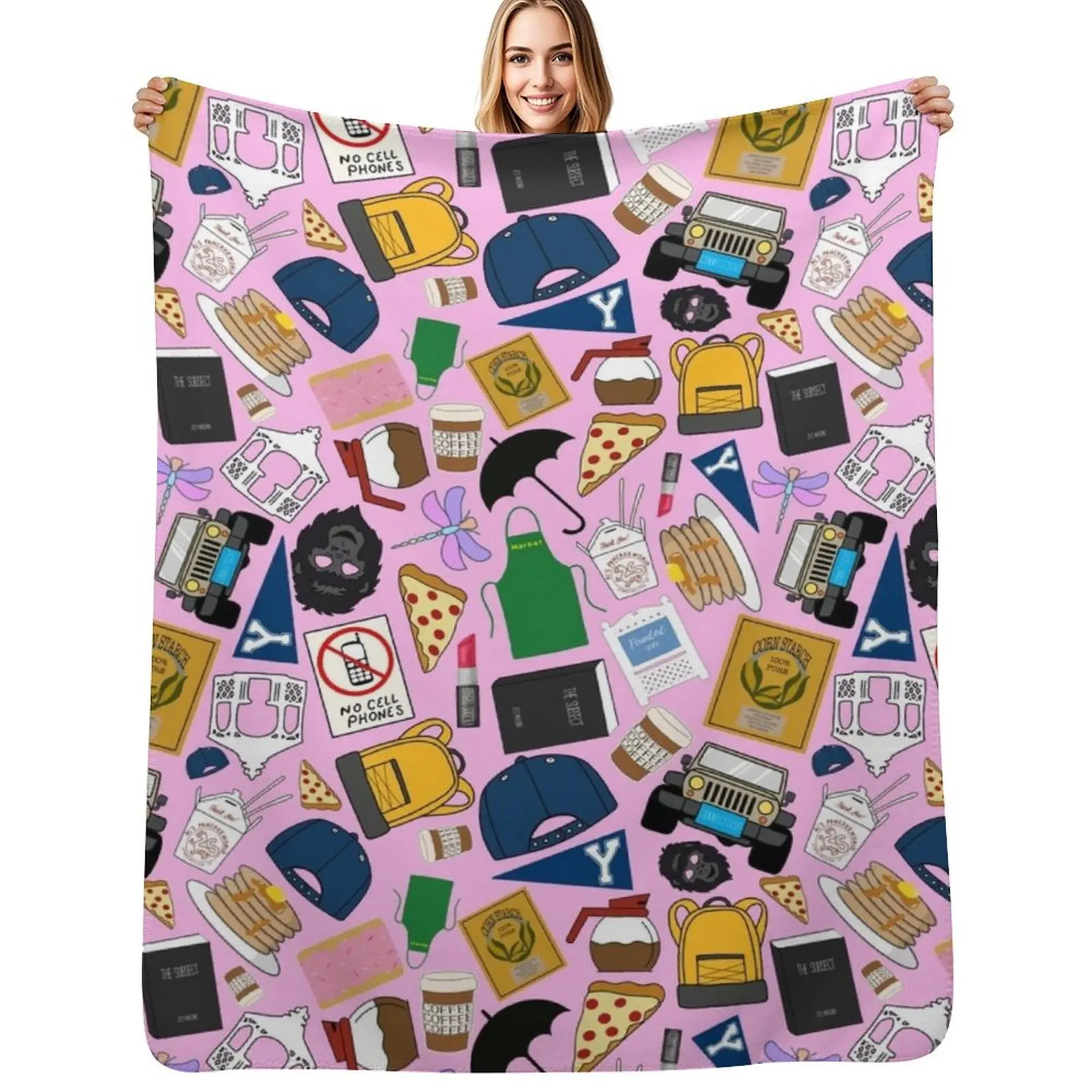

Ultimate Fan Pattern Icons All Over Print Pink Pack Throw Blanket Travel Size Cozy Blanket for Plane Train
