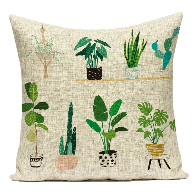 Tropical Plants Decorative Cushion Covers Potted Plants Leaves Print Throw Pillow Covers Car Sofa Chair Decor Pillowcase