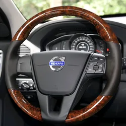 100% Fit For Volvo V40 XC60 S60 LV60 S80L Auto Parts Hand-stitched Peach wood grain Genuine Leather car steering wheel cover