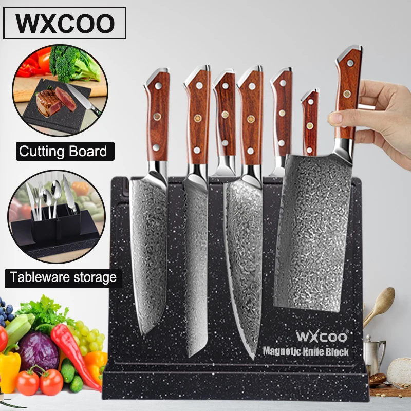 Bloque de cuchillos magnético de cocina multifuncional para cubiertos, almacenamiento de cuchillos, soporte magnético para cuchillos, tabla de cortar, accesorios de cocina