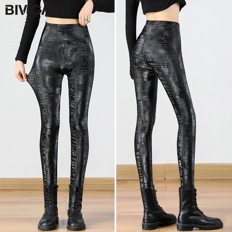 BIVIGAOS Women Autumn New Fleece Matte PU Leather Pants Leggings Elastic Slim Skinny Leggings Windproof Winter Warm Sexy Legging