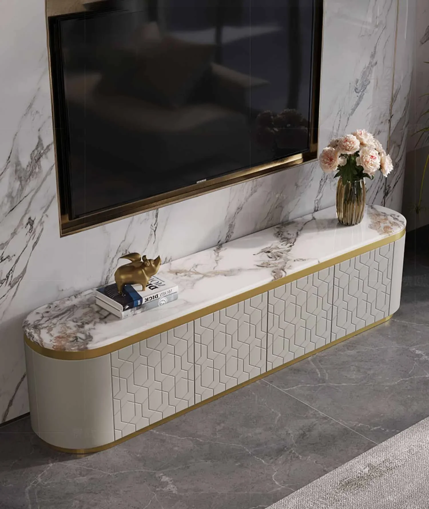 

Light luxury style TV cabinet Italian style living room model room modern and fashionable marble high-end coffee table TV cabine