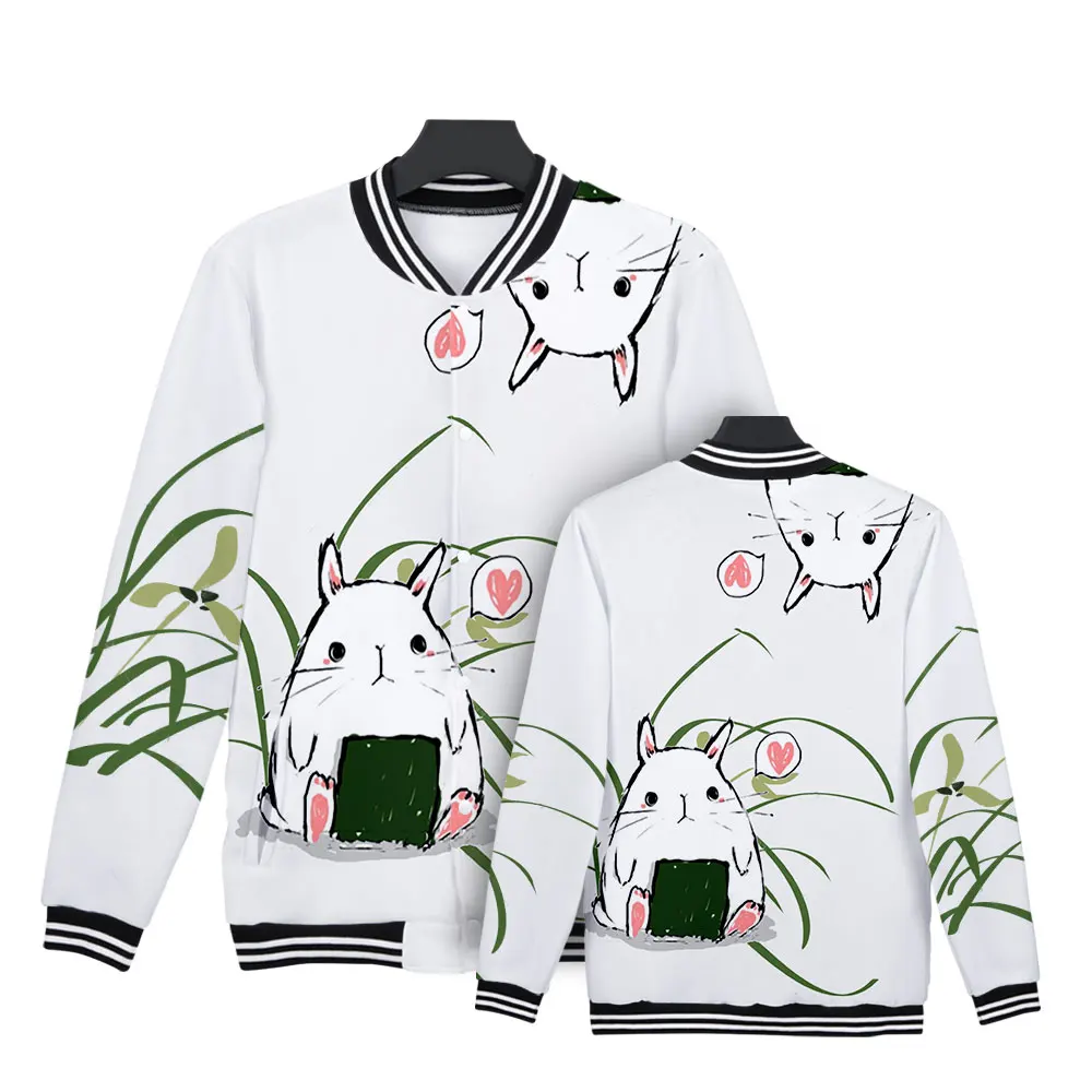 Hot selling casual Harajuku style male and female couple models rabbit print pattern baseball jacket campus style