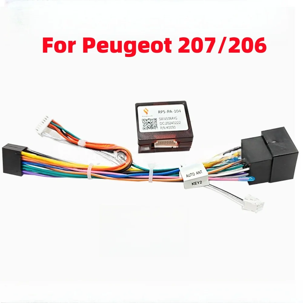 Caja Canbus Simple RP5-PA-104 para Peugeot 207 206 Android 2 Din GPS Radio de coche estéreo Cable de arnés de cableado de alimentación de 16 pines