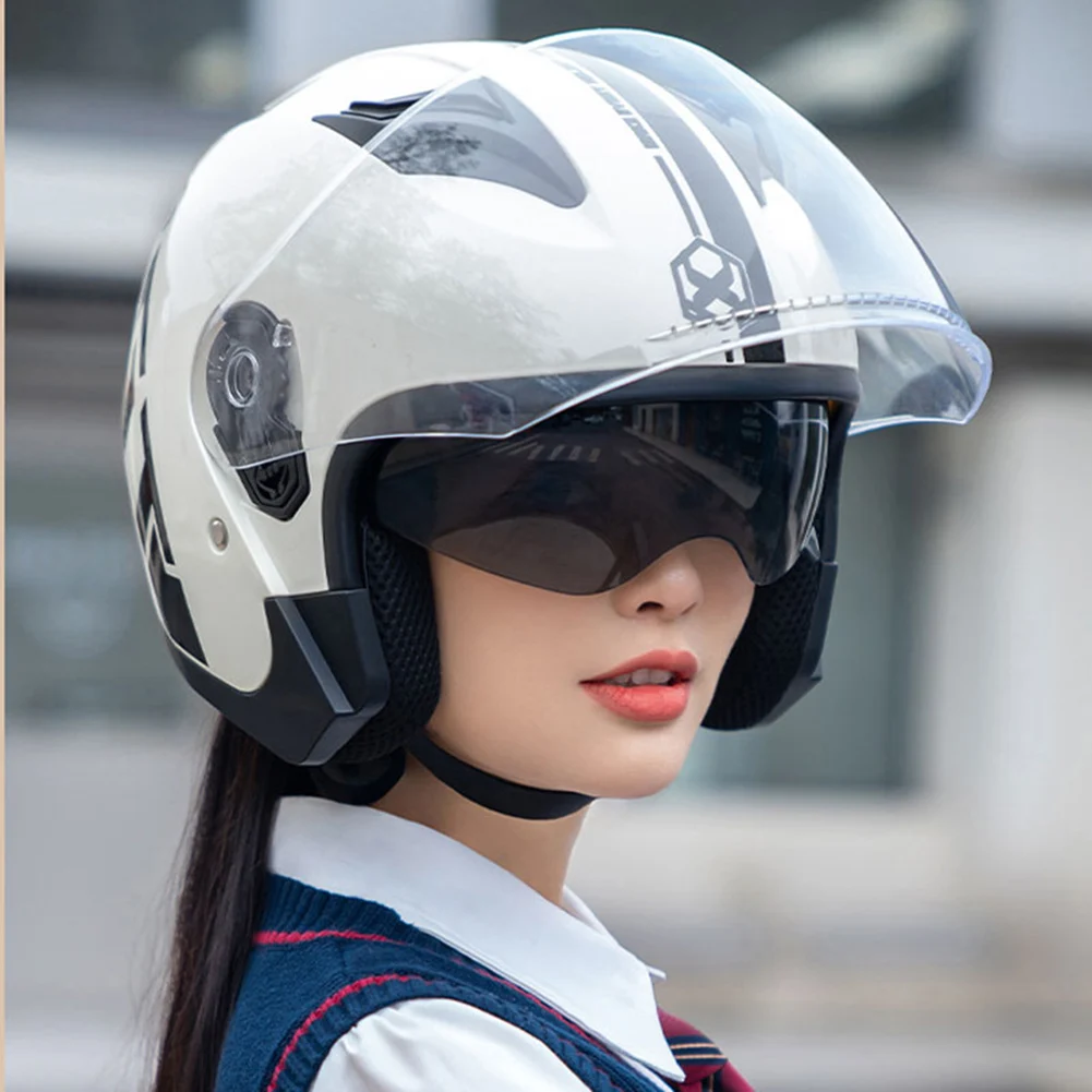 Capacete aberto de motocicleta para homens e mulheres, 3/4 meio capacete com viseira solar, fivela de liberação rápida, equipamento de equitação