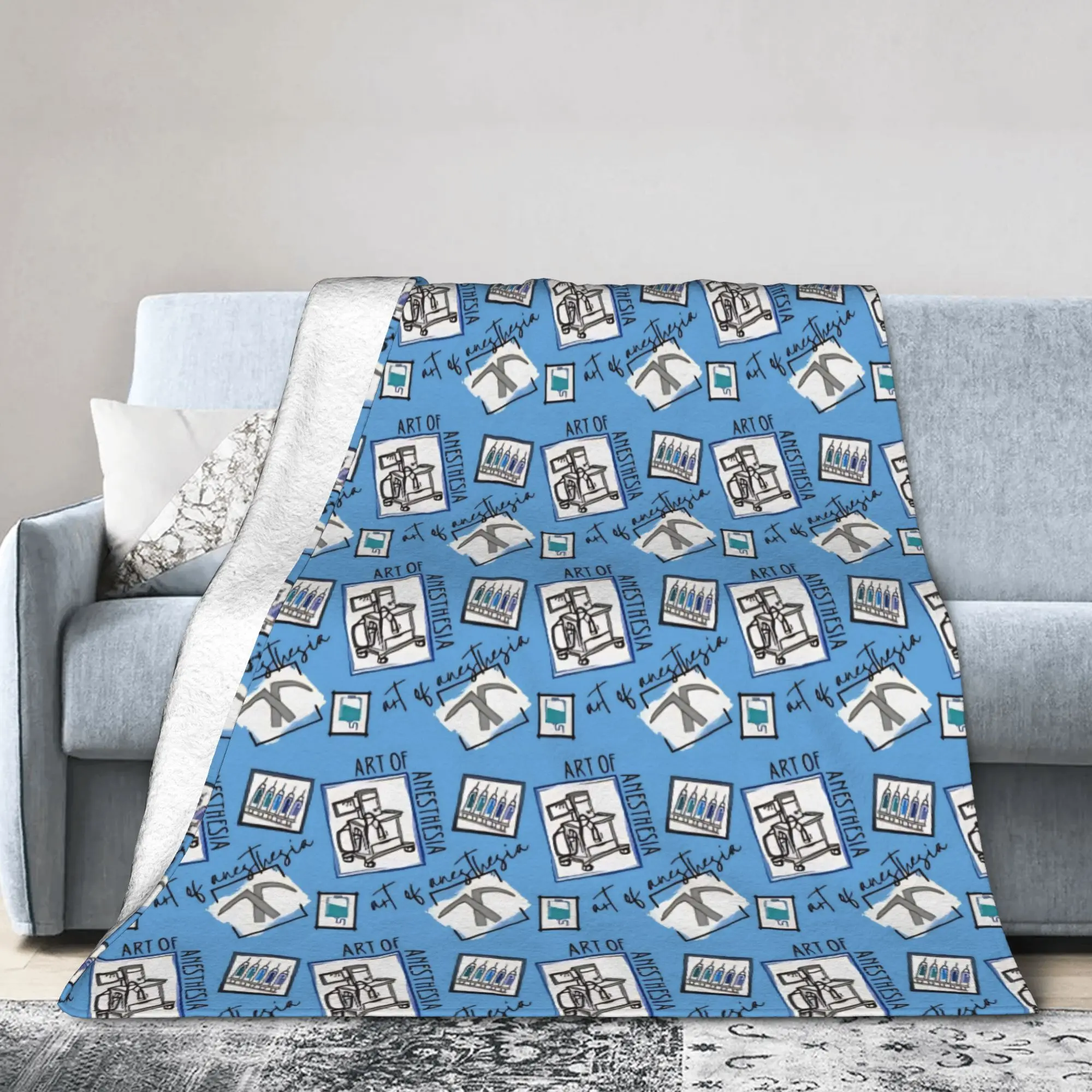 Anesthesia Anesthesiology Medical Flannel Throw Blanket Anesthetist for Sofa Knitted Blanket Office Portable Breathable Throws