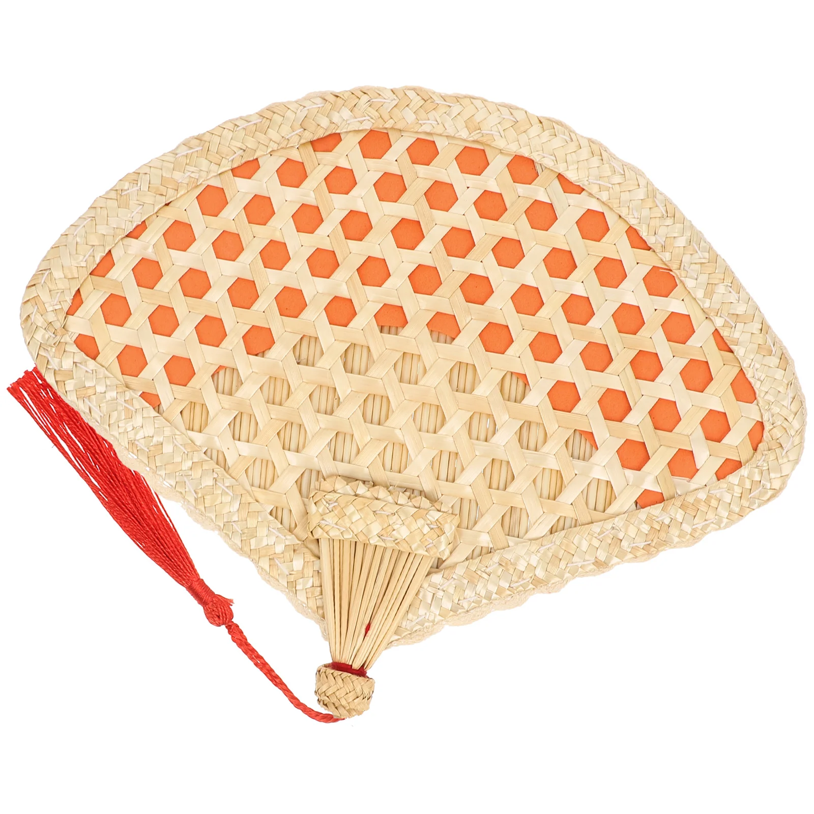 

Summer Fans Handmade Round Rustic Decorative Red Color Woven Beach Adult Handheld Manual Cooling Photo Prop Home