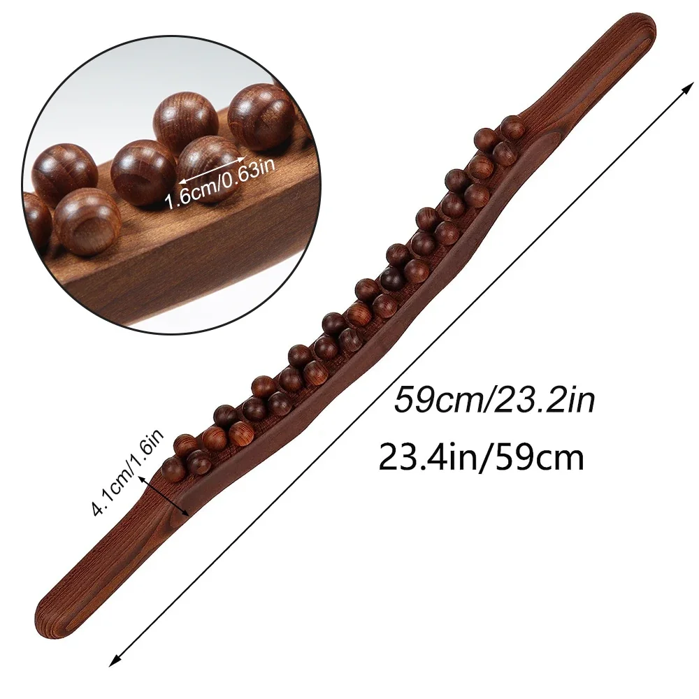 Guasha Wood Stick Tools Wooden Therapy Scraping Lymphatic Drainage Massager, Double Row 31 Beads Point Treatment Gua Sha Tools