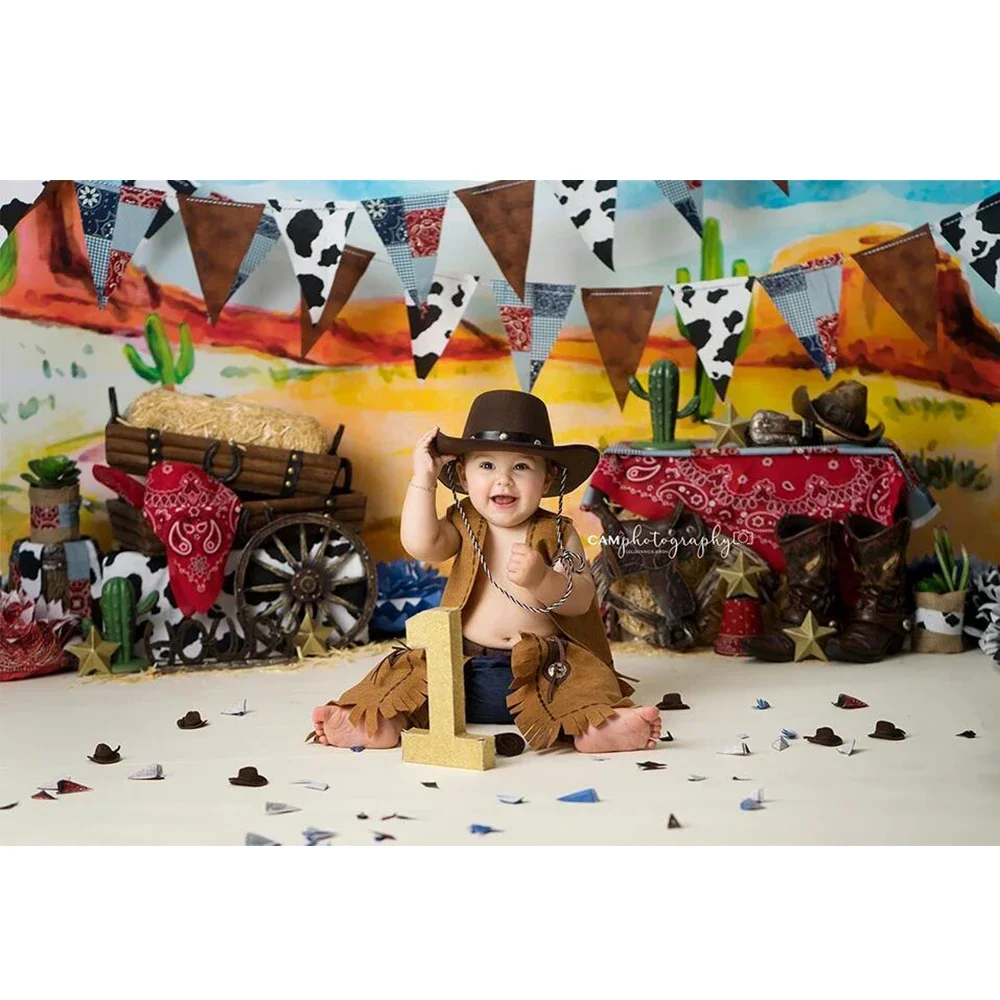 Cowboy 1st Birthday Photography Backdrop Baby Frame Child Newborn Backdrop Mexico Desert Artistic Portrait Background