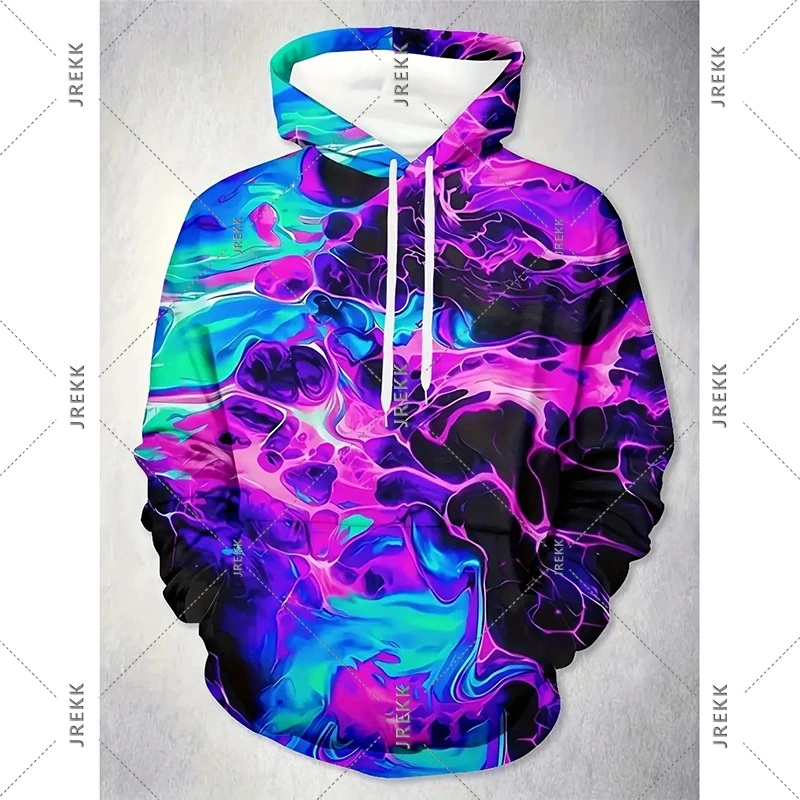 Street Art Paint Hoodie Men's Clothing Colorful Swirls Visual Disparity Print Hooded Coat Fire Smoke Personality Y2k Sweatshirt