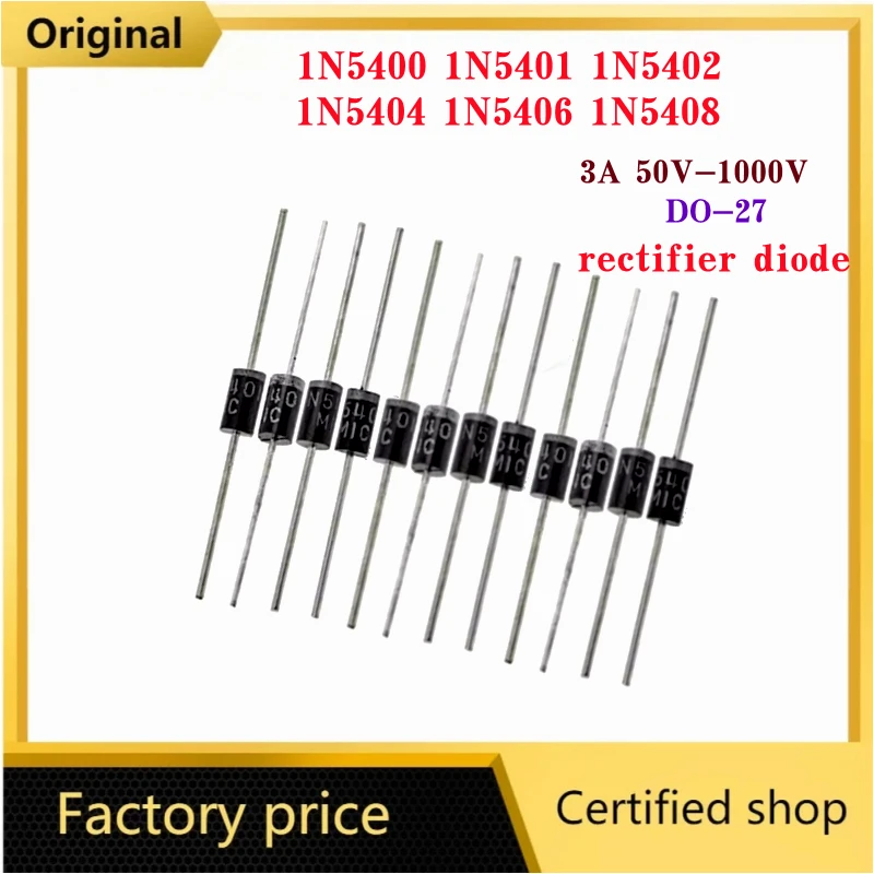 100PCS/Lot 1N5400 1N5401 1N5402 1N5404 1N5406 1N5408 3A 1000V 600V 400V 200V 100V 50V DO-27 Rectifier Diode