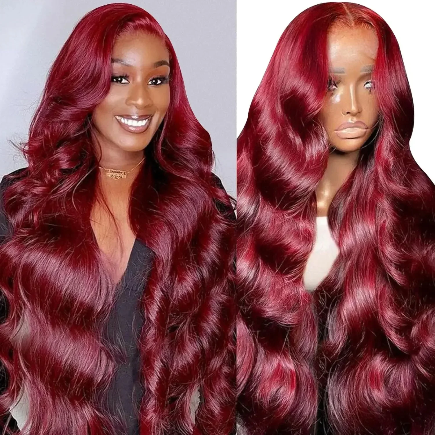 13x6 Red Colored Brazilian Hair For Women Burgundy 99J Body Wave Lace Front Wigs Human Hair Lace Frontal Wig HD Transparent Lace