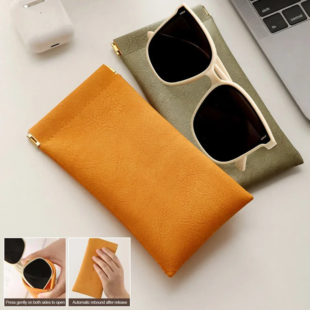 4 Color Soft Leather Reading Glasses Bag Case Waterproof Solid Sun Glasses Pouch Simple Eyewear Storage Bags Eyewear Accessories