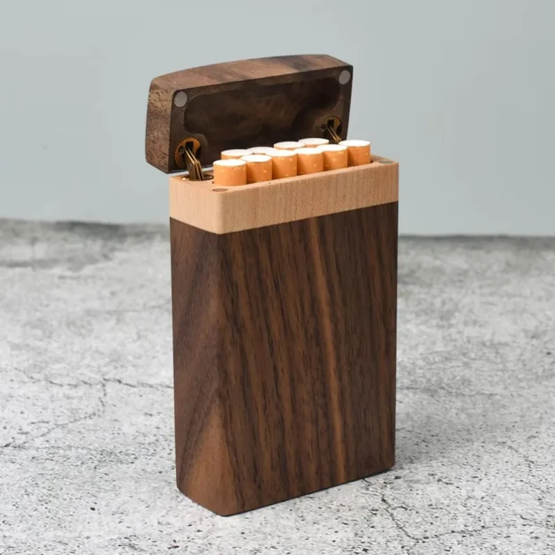 

Walnut Wood Cigarette Case Box Holder Container Cigarette Box Case Wooden Cigarette Storage Box Case Smoker Gift