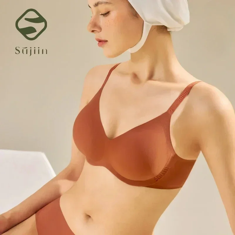 SUJIIN Seamless Bras for Women Sexy Push Up Wireless Female Underwear Soft Support Bralettes V-Neck Lady Thin Comfort Bra MX222