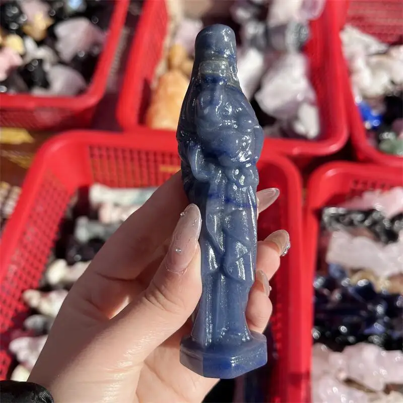 Natural Blue Aventurine Virgin Mary Statue Carving Healing Fengshui Stone Reiki Home Decoration Holiday Gift 1PCS