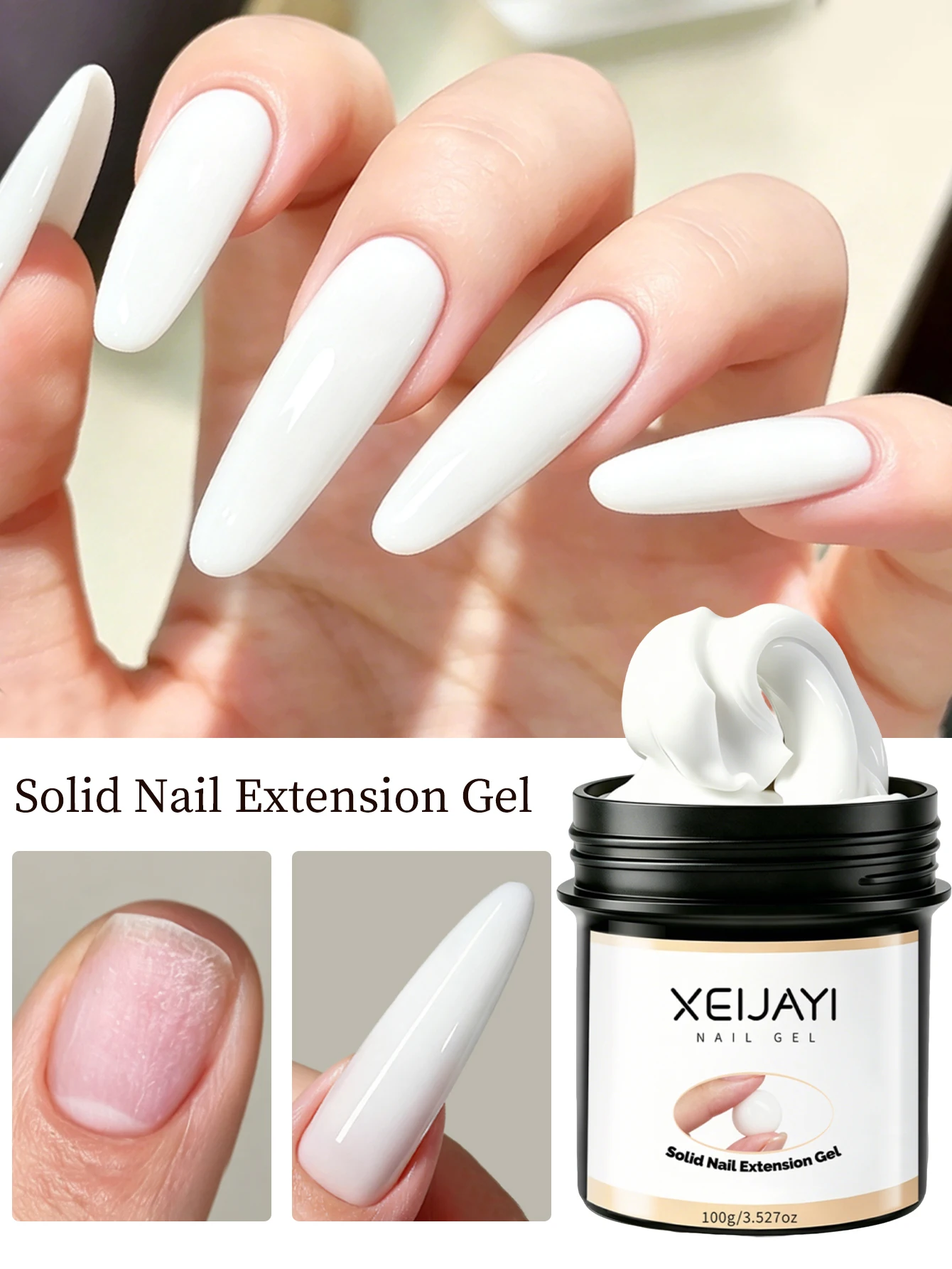 1 Stück 100g Weißes Nagelverlängerungsgel, 3D-Modelliergel für Naturnagelspitzen, UV/LED-Gel mit Hochglanz-Finish, ablösbar. – Detail 2