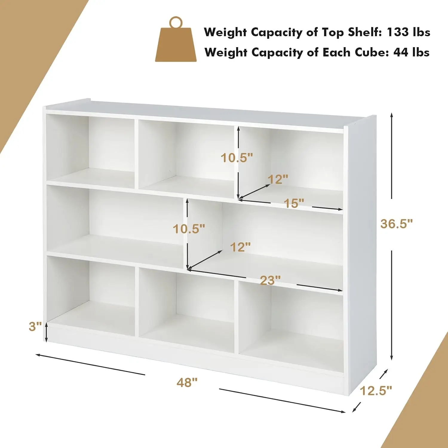 3-Tier 8-Cube Open Shelf Storage Bookcase Wood Display Organizer White, Customized