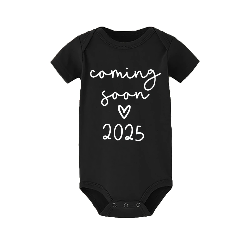 Baby Announcement Coming Soon 2025 Newborn Baby Bodysuits Summer Boys Girls Romper Body Pregnancy Reveal Clothes