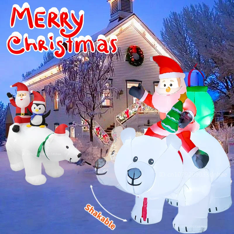 Christmas Inflatable Santa Claus Shaking Ride Head Bear Model with LED Light Large Outdoor Garden Decor Holiday Courtyard Prop