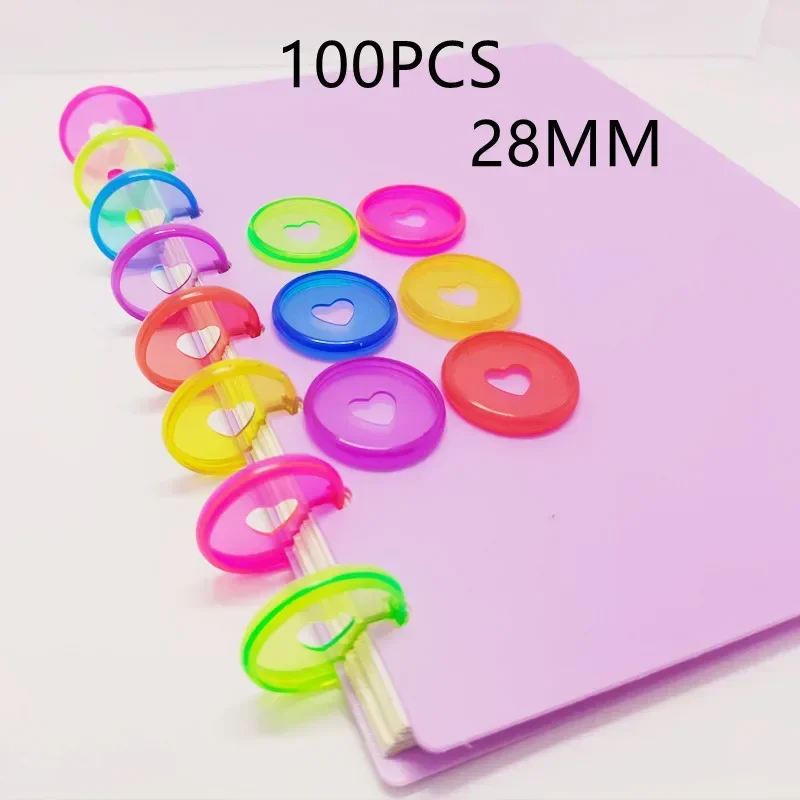 100PCS28MM transparante geleikleurige plastic bindende ring losbladige paddestoel gat notebook liefde CD bindbenodigdheden