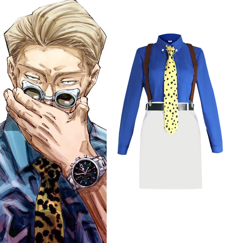 WENAM Nanami Kento Cosplay Costume Women's Shirt Slim Fit Skirt with Tie Suspender Glasses Nanami Kento Women JJK Costume