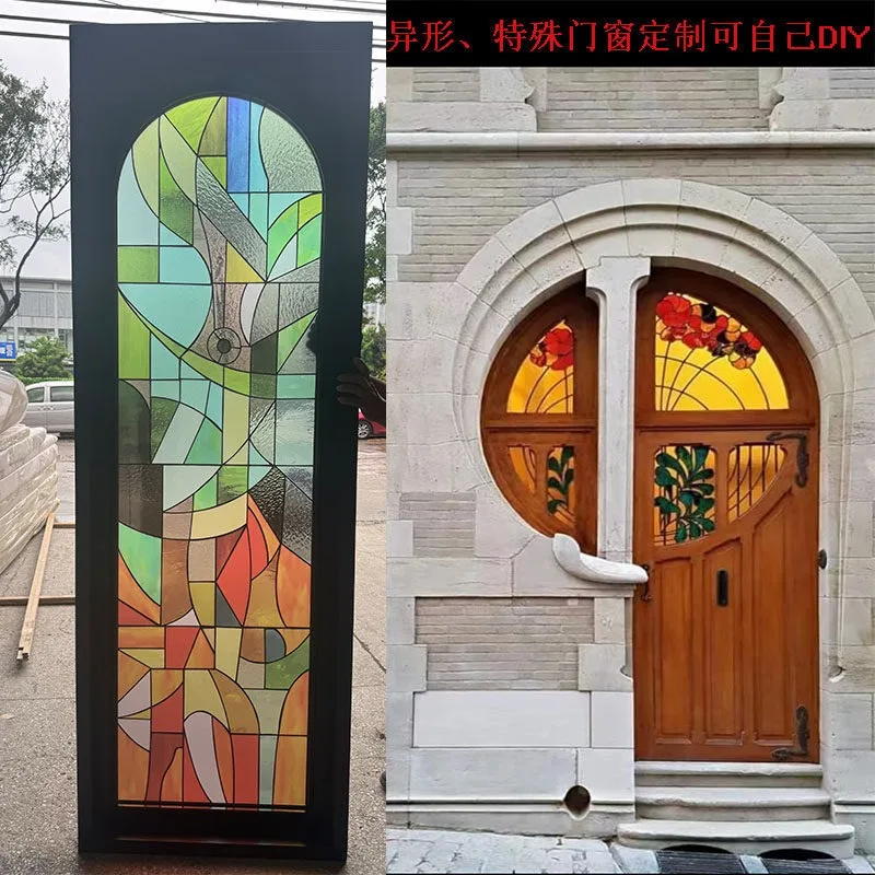 Colored arched windows stained glass Tiffany revolving round retro church art embossed windows Internet celebrity window