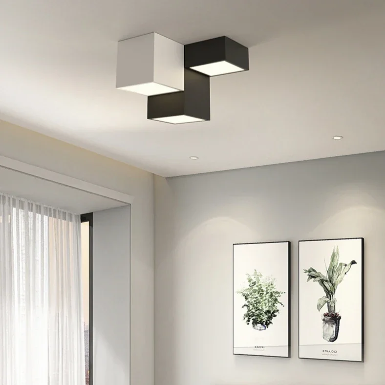 

New Simple Black-and-white Box-shaped Square Ceiling Lights for Living Room Bedroom Small-sized Apartment Restaurant Main Light
