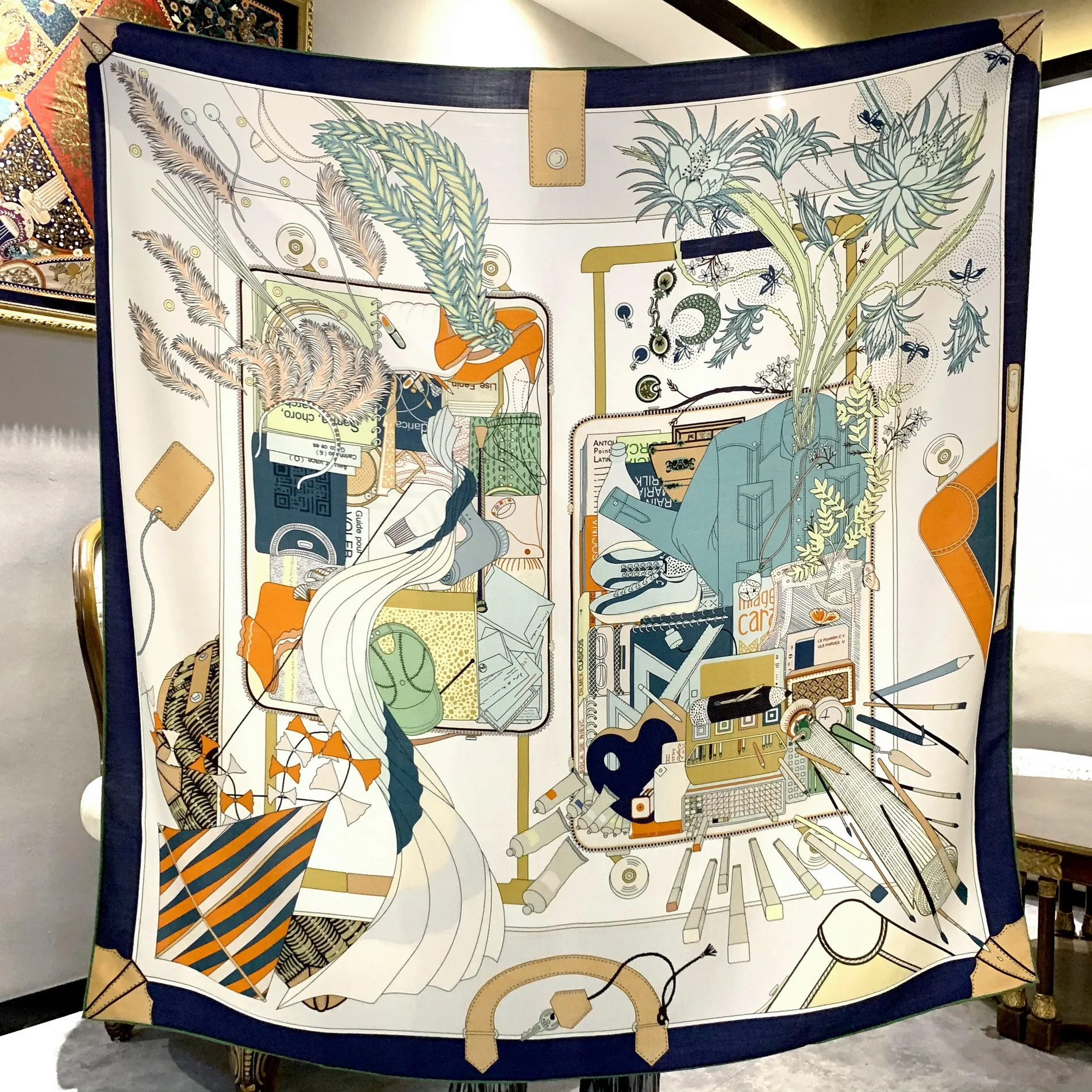 

Высококачественный элегантный женский тонкий ручной чемодан, двусторонний принт, качественный шелк и шерсть, скрученный вручную край, большой квадратный шарф, шаль