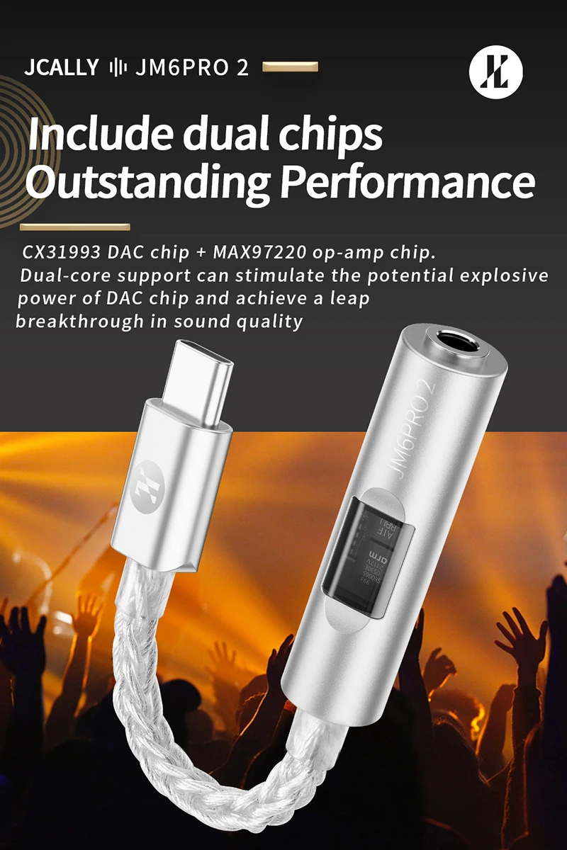 JCALLY JM6 Pro2 Digitaler Audio-Adapter CX31993 DAC MAX97220 OPAMP Chip Hi-Fi-Audio-Decoder Typ C auf 3,5 mm Kopfhörerverstärker – Detail 14