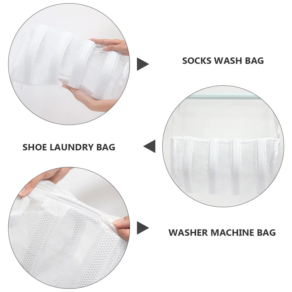 3Pcs Shoe Wash Bag Mesh Cylinder Design Zipper Secure Closure for Sneakers Socks Hosiery Bras Lingerie Tshirts Baby Clothes