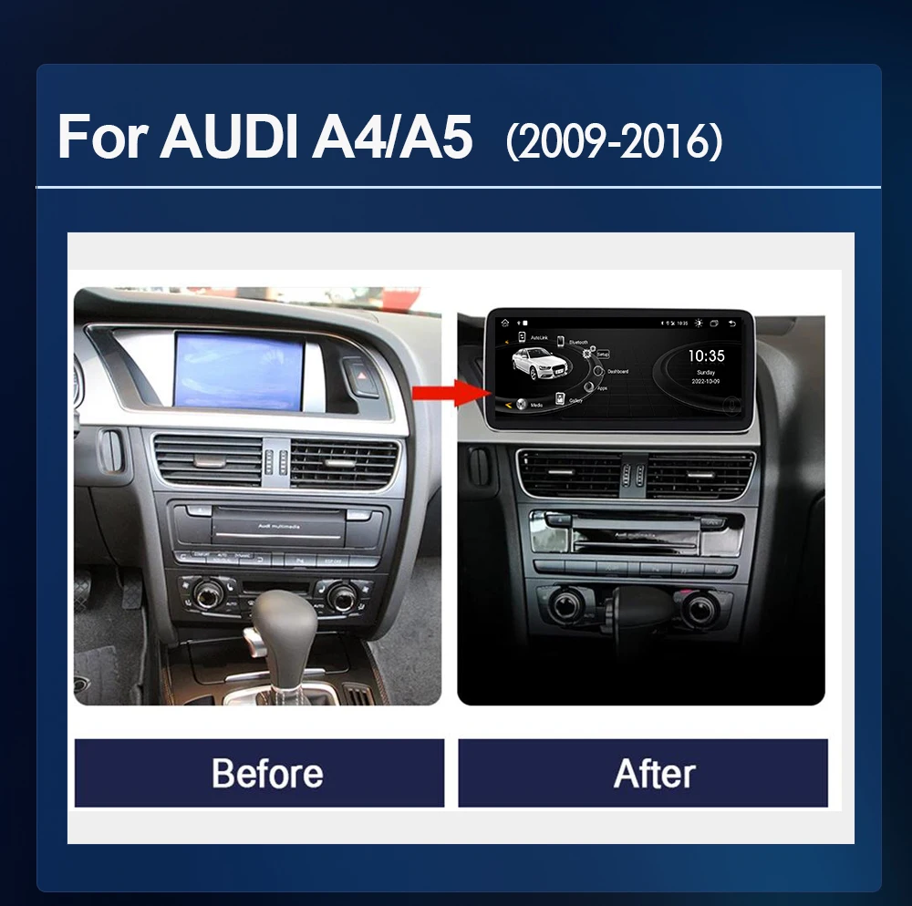 AutoRadio Android 12 Car Multimedia Player For Audi A4 B8 A5 2009-2017 GPS Navi Stereo Screen System WIFI Wireless Carplay Auto