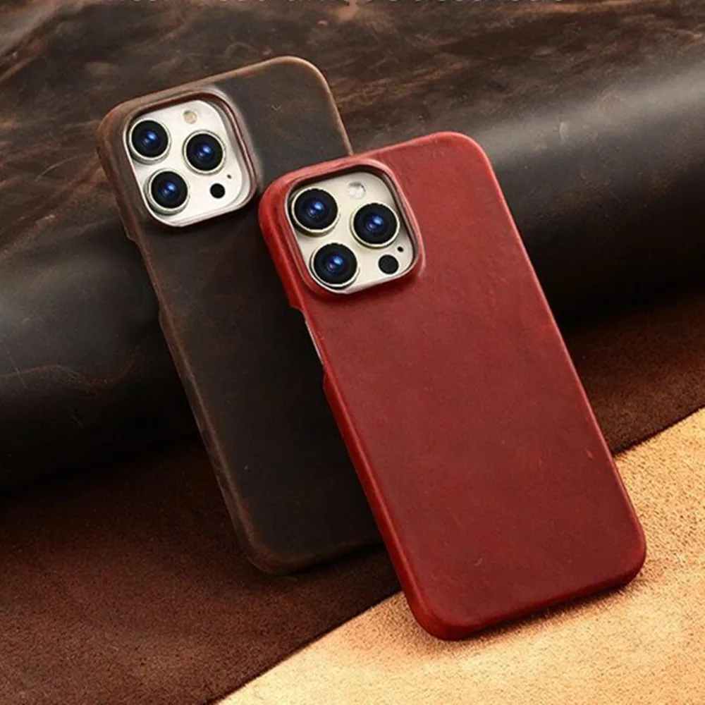 Vintage Matte Crazy Horse Phone Case for iPhone 16 15 Pro Max 14 13 12  Business Retro Genuine PULL-UP Leather Armor Back Cover