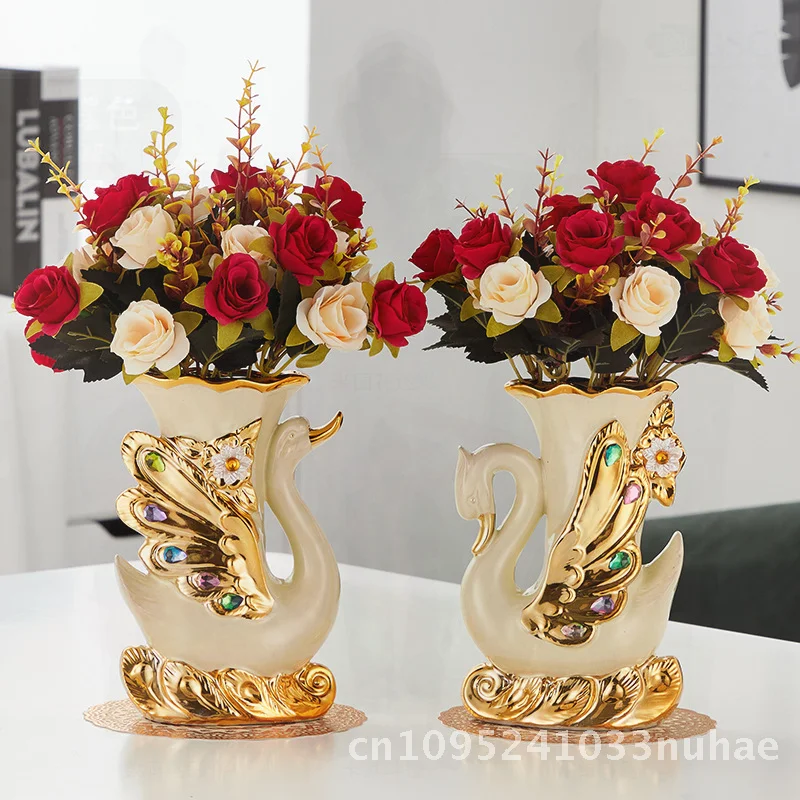 

Swan Pair Ceramic Vase Modern Minimalist Style Creative Artwork for Living Room TV Cabinet Decor Cross-border Exclusive