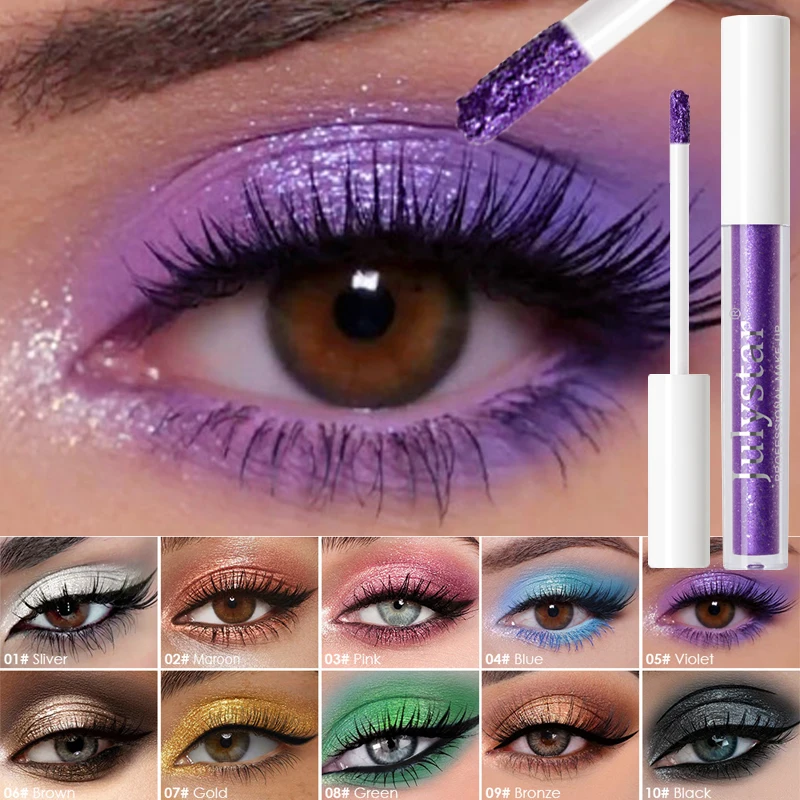 Lápiz de sombra de ojos líquido púrpura metálico, brillo rosa, verde, azul, dorado, diamante brillante, barra de sombra de ojos, resaltador dorado, maquillaje